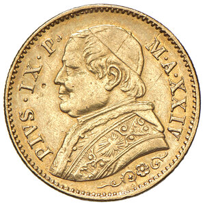 obverse: Pio IX (1846-1878). Roma. Monetazione decimale, 1866-1870. Da 10 lire 1869 anno XXIV AV. Pagani 543. MIR 3163/4.  Rara. Graffietto e piccola punzonatura al dr., altrimenti buon BB 