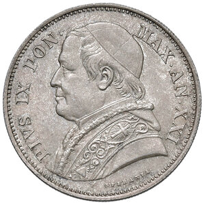 obverse: Pio IX (1846-1878). Roma. Monetazione decimale, 1866-1870. Da 2,50 lire 1867 anno XXI AG. Pagani 552. MIR 3166/1. q.FDC 