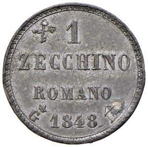 reverse: Pio IX (1846-1878). Gaeta?. Zecchino romano 1848 PB gr. 3,63. Raro. q.FDC  