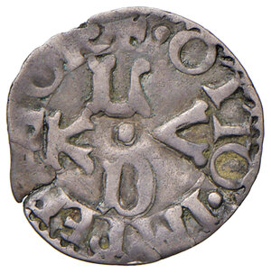 obverse: Lucca. Repubblica (sec. XIII-1799). Emissioni dei secc. XIV-XV. Bolognino senza sigla (dopo il 1450) AG gr. 0,56. Bellesia 43/C (questo esemplare illustrato). MIR – (cfr. 166 per il tipo).  Ex asta Varesi 74/2019, 471. Estremamente raro. Frattura del tondello, q.BB 