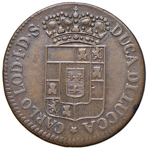 obverse: Lucca. Carlo Ludovico di Borbone (1824-1847). Da 5 quattrini 1826 CU. Pagani 272. Molto rara. Buon BB