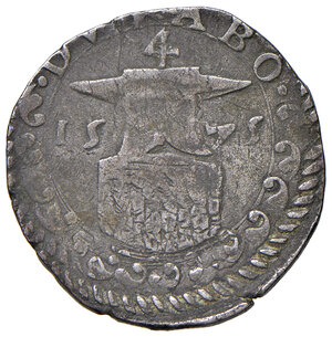 reverse: Massa di Lunigiana. Alberico I Cybo Malaspina (1559-1623). II periodo: principe, 1568-1623. Da 4 bolognini 1575 AG gr. 4,66. MIR 291. Rarissima. q.BB