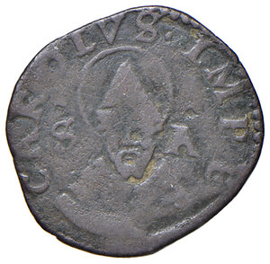 reverse: Milano. Carlo V d’Asburgo imperatore e duca di Milano (1535-1556). Terlina o quattrino (1536) MI gr. 1,40. Crippa –. MIR –. Rimoldi Carlo V –. Questo esemplare è un evidente e interessante errore di zecca tramite il quale la moneta è stata battuta al rovescio con lo stesso conio di dritto. Apparentemente inedito. BB 