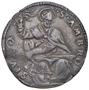 reverse: Milano. Filippo II di Spagna (1556-1598). Da 10 soldi AG gr. 3,07. Crippa 37. MIR 322. Molto rara. Bella patina di medagliere, buon BB