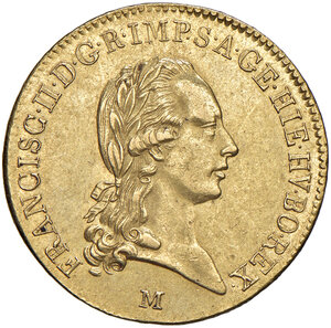 obverse: Milano. Francesco II d’Asburgo-Lorena. Restaurazione Asburgica degli Austro-Russi (1799-1800). Sovrano di Fiandra 1800 AV gr. 11,09. Pagani 2. Crippa 2/B. MIR 474/2. Millesimo molto raro. Fondi lucenti, SPL 