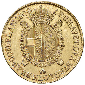 reverse: Milano. Francesco II d’Asburgo-Lorena. Restaurazione Asburgica degli Austro-Russi (1799-1800). Sovrano di Fiandra 1800 AV gr. 11,09. Pagani 2. Crippa 2/B. MIR 474/2. Millesimo molto raro. Fondi lucenti, SPL 