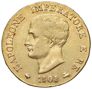 obverse: Milano. Napoleone I re d’Italia (1805-1814). Da 40 lire 1808 senza segno di zecca AV. Pagani 11b. Crippa 24/D. MIR 479/3. Rara. Buon BB 