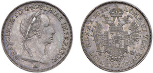 obverse: Milano. Francesco I d’Asburgo-Lorena (1815-1835). Lira austriaca 1822 AG. Pagani 144. Crippa 7/A. MIR 506/1. Con cartellino originale di antica raccolta. Rara. Patina iridescente, SPL