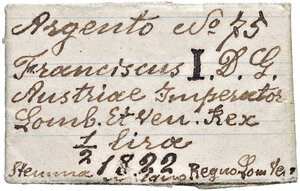 reverse: Milano. Francesco I d’Asburgo-Lorena (1815-1835). Mezza lira austriaca 1822 AG. Pagani 148. Crippa 8/A. MIR 507/1. Con cartellino originale di antica raccolta.  Saggio sul bordo, altrimenti SPL 