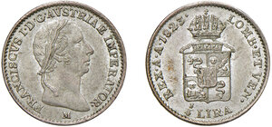 obverse: Milano. Francesco I d’Asburgo-Lorena (1815-1835). Quarto di lira austriaca 1823 AG. Pagani 155. Crippa 9/B. MIR 508/2. Con cartellino originale di antica raccolta.  q.FDC 