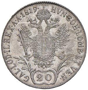 reverse: Milano. Francesco I d’Asburgo-Lorena (1815-1835). Monetazione imperiale. Da 20 kreuzer 1819 AG. Pagani 139. Crippa 23. MIR 514. Rara. SPL 