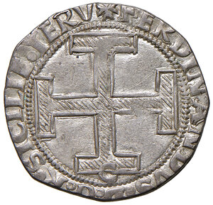 obverse: Napoli. Ferdinando I d’Aragona (1458-1494). Coronato (sigla C; Jacopo Cotrullo m.d.z. 1469-1474) AG gr. 3,34. P.R. 16b. MIR 68/16. Vall-Llosera i Tarrés 139.  Lievemente tosato, q.SPL