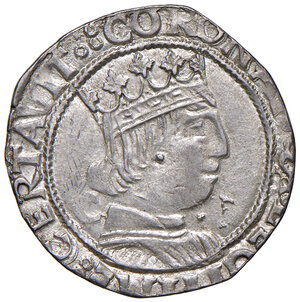 reverse: Napoli. Ferdinando I d’Aragona (1458-1494). Coronato (sigla C; Jacopo Cotrullo m.d.z. 1469-1474) AG gr. 3,34. P.R. 16b. MIR 68/16. Vall-Llosera i Tarrés 139.  Lievemente tosato, q.SPL