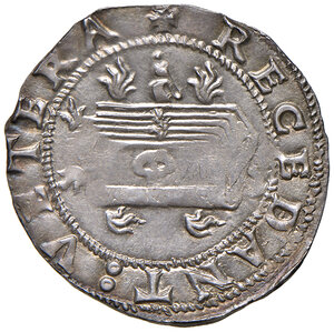 reverse: Napoli. Federico III d’Aragona (1496-1501). Carlino (sigla T; Gian Carlo Tramontano m.d.z. 1488-1514) AG gr. 4,00. P.R. –. MIR –. Vall-Llosera i Tarrés 322 var. 3.  Molto raro. Leggera patina iridescente. Debolezza di conio, altrimenti SPL/Migliore di SPL 