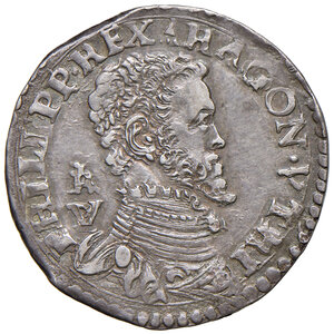 obverse: Napoli. Filippo II di Spagna (1554-1598). II periodo: re di Spagna, 1556-1598. Tarì (sigle IBR/VP; Giovan Battista Ravaschieri m.d.z., fino al 1567 e Vincenzo Porzio m.d.p., dal 1561) AG gr. 6,00. P.R. 24a. MIR 175/1. Magliocca 46. Ex asta Bolaffi 18/2011, 322. Raro. Patina di medagliere, q.SPL 