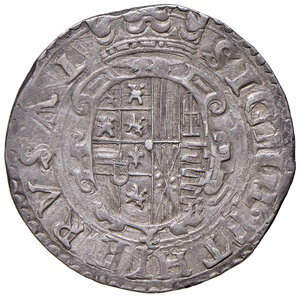 reverse: Napoli. Filippo II di Spagna (1554-1598). II periodo: re di Spagna, 1556-1598. Tarì (sigle IBR/VP; Giovan Battista Ravaschieri m.d.z., fino al 1567 e Vincenzo Porzio m.d.p., dal 1561) AG gr. 6,00. P.R. 24a. MIR 175/1. Magliocca 46. Ex asta Bolaffi 18/2011, 322. Raro. Patina di medagliere, q.SPL 