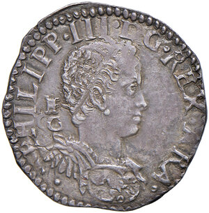 obverse: Napoli. Filippo III di Spagna (1598-1621). Tarì (sigle IAF/G; Giovanni Antonio Fasulo m.d.z., fino al 1611 e Francesco Antonio Giuno m.d.p., 1609-1619) AG gr. 6,09. P.R. 11. MIR 206. Magliocca 14. Raro. Esemplare insolitamente ben coniato e con un bel nitido ritratto, SPL 