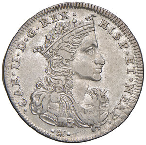 obverse: Napoli. Carlo II di Spagna (1665-1700). II periodo: re, 1674-1700. Mezzo ducato da 50 grana 1693 (sigle AG/A; Andra Giovane m.d.z. e Marco Antonio Ariani m.d.p.) AG gr. 10,88. P.R. 7. MIR 297. Magliocca 13. Graffietti al dr., altrimenti buon BB 