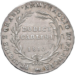 reverse: Napoli. Gioacchino Murat (1808-1815). Monetazione napoletana, 1808-1811. Da 12 carlini 1810 AG. Pagani 46. P.R. 2. MIR 431/1. Magliocca 406.  Rara. Graffietti al dr., altrimenti q.SPL 