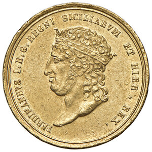 obverse: Napoli. Ferdinando I di Borbone (1816-1825). Da 15 ducati 1818 AV. Pagani 79. P.R. 2. MIR 458. Magliocca 440. Rara. q.SPL