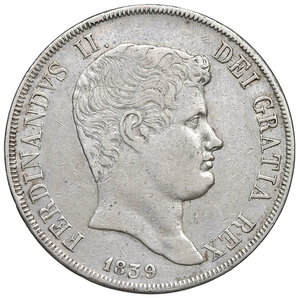 obverse: Napoli. Ferdinando II di Borbone (1830-1859). Da 120 grana 1839 AG. Pagani 199. P.R. 64. MIR 500/5. Magliocca 545. Rara. Colpetto sul ciglio del rov., altrimenti BB 