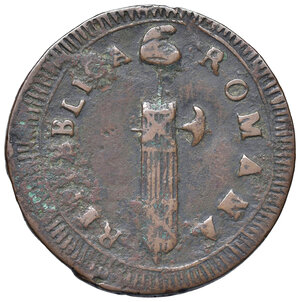 obverse: Ascoli. Repubblica Romana (1798-1799). Da 2 baiocchi CU gr. 15,91. Pagani 11b var. Muntoni –. Bruni 17 var. (diversa distanza dell’asta tra fascio e pileo). MIR 2894/7. Rarissima. q.BB 