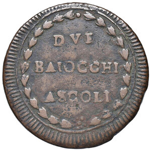 reverse: Ascoli. Repubblica Romana (1798-1799). Da 2 baiocchi CU gr. 15,91. Pagani 11b var. Muntoni –. Bruni 17 var. (diversa distanza dell’asta tra fascio e pileo). MIR 2894/7. Rarissima. q.BB 