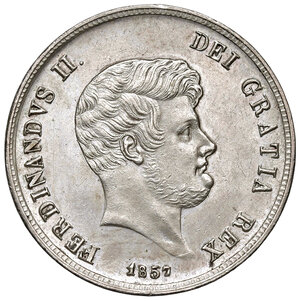 obverse: Napoli. Ferdinando II di Borbone (1830-1859). Da 60 grana 1857 AG. Pagani 249. P.R. 111. MIR 507/10. Magliocca 593. Fondi lucenti, SPL 