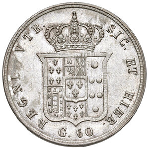 reverse: Napoli. Ferdinando II di Borbone (1830-1859). Da 60 grana 1857 AG. Pagani 249. P.R. 111. MIR 507/10. Magliocca 593. Fondi lucenti, SPL 