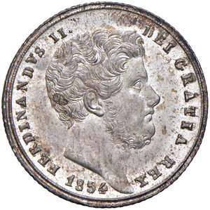 obverse: Napoli. Ferdinando II di Borbone (1830-1859). Da 20 grana 1854 AG. Pagani 276. P.R. 136. MIR 509/15. Magliocca 619. Delicata patina su fondi lucenti, FDC 