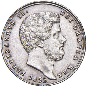 obverse: Napoli. Ferdinando II di Borbone (1830-1859). Da 20 grana 1855 AG. Pagani 277a. P.R. 137. MIR 509/16. Magliocca 620. Più di SPL 