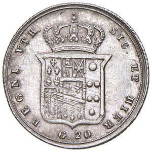 reverse: Napoli. Ferdinando II di Borbone (1830-1859). Da 20 grana 1855 AG. Pagani 277a. P.R. 137. MIR 509/16. Magliocca 620. Più di SPL 