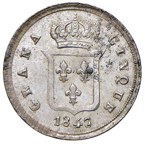 reverse: Napoli. Ferdinando II di Borbone (1830-1859). Da 5 grana 1847 AG. Pagani 318. P.R. 176. MIR 516/5. Magliocca 661. Molto rara. Migliore di SPL 