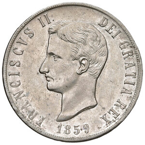 obverse: Napoli. Francesco II di Borbone (1859-1860). Da 120 grana 1859 AG. Pagani 481. P.R. 1. MIR 537. Magliocca 806. Segni da contatto, altrimenti migliore di SPL