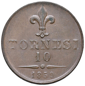 reverse: Napoli. Francesco II di Borbone (1859-1860). Da 10 tornesi 1859 CU. Pagani 483. P.R. 4. MIR 540. Magliocca 809. Acquistata privatamente da Carlo Crippa Numismatica, Milano. q.SPL 