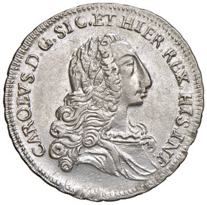 obverse: Palermo. Carlo di Borbone (1734-1759). Emissioni per l’incoronazione, 1735. Da 4 tarì 1735 (Sigle F-N; Francesco Notarbartolo m.d.z.,) AG gr. 9,01. Spahr 29. MIR 556. Rara. Fondi lucenti, SPL