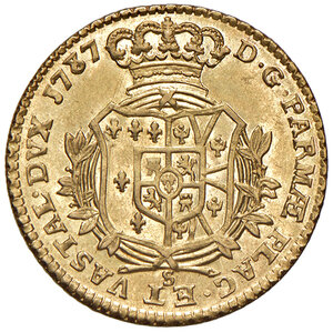 reverse: Parma. Ferdinando di Borbone (1765-1802). Doppia 1787 AV gr. 7,06. CNI 82. MIR 1064/3. Fondi lucenti, più di SPL 