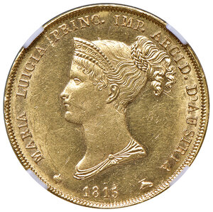 obverse: Parma. Maria Luigia d’Austria (1815-1847). Da 40 lire 1815 (Milano) AV. Pagani 1. MIR 1091/1. In slab Classical Coin Grading MS 62, cert.n. AB239502. Migliore di SPL/q.FDC 