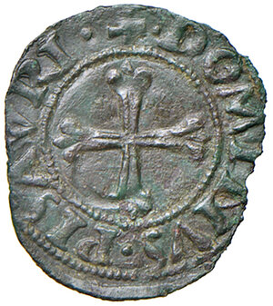 reverse: Pesaro. Alessandro Sforza (1445-1473). Picciolo MI gr. 0,34. CNI 14 (quattrino). Cavicchi PS, 12. Bellesia Pesaro 11. Il dritto di questa moneta raffigura l’impresa dei tre anelli con diamante che fu concessa, nel 1409, alla famiglia Sforza dal marchese di Ferrara Niccolò III d’Este. Della più grande rarità. q.SPL 