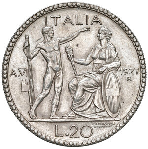 reverse: Savoia. Vittorio Emanuele III re d’Italia (1900-1946). Da 20 lire 1927/VI AG. Littore. Pagani 672. MIR 1128b. SPL 