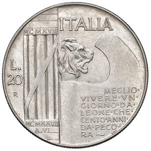 reverse: Savoia. Vittorio Emanuele III re d’Italia (1900-1946). Da 20 lire 1928/VI AG. Elmetto. Pagani 680. MIR 1129a. Buon BB 