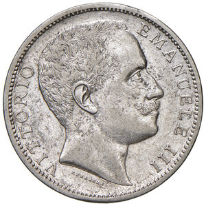 obverse: Savoia. Vittorio Emanuele III re d’Italia (1900-1946). Da 2 lire 1902 AG. Aquila araldica. Pagani 726. MIR 1139b.  Rara. Abrasione e graffietti sul ciglio del dr., altrimenti buon BB/q.SPL 