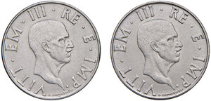 obverse: Savoia. Vittorio Emanuele III re d’Italia (1900-1946). Lotto di due monete. Da 2 lire 1942/XX AC. Da 2 lire 1943/XXI. Pagani 761, 762. MIR 1144i, 1144j.  Rare. q.SPL-SPL  