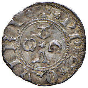 reverse: Ancona. Repubblica (secc. XII-XV). Emissioni del sec. XV. Bolognino (sigla di zecchiere AP in monogramma solo al dr.) AG gr. 0,69. Dubbini-Mancinelli –. Villoresi 56. Tipo con sigla di zecchiere AP in monogramma sormontata da crocetta solo al dritto. Rarissimo. Patina di medagliere, q.SPL 