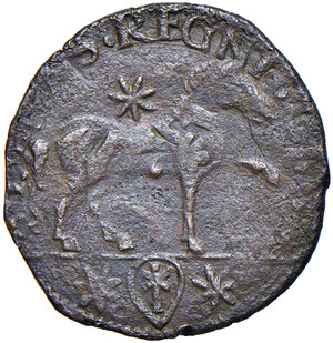 reverse: Tagliacozzo. Federico III d’Aragona (1496-1501). Cavallo AE gr. 1,69. MEC 14, 1074. D’Andrea-Andreani 4. MIR 799. Vall-Llosera i Tarrés 358. Ribattuto su cavallo di Carlo VIII re di Francia. Rarissimo. Bel ritratto, buon BB/BB 