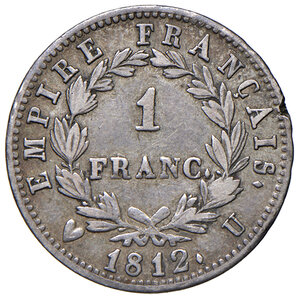 reverse: Torino. Napoleone I imperatore (1805-1814). Franco 1812 AG. Pagani 51. MIR 1017/2. Molto raro. Mancanza di metallo sul bordo del rov., altrimenti BB 