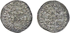 obverse: Casale. Guglielmo Gonzaga (1566-1587). Bianco 1582 AG gr. 3,25. CNI 71/75. MIR 275/5. Con cartellino originale di antica raccolta. Raro. Migliore di BB 