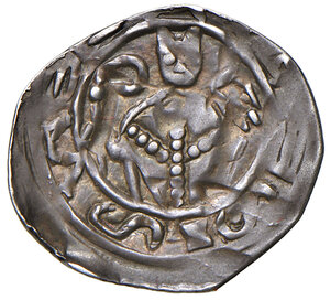 obverse: Aquileia. Emissioni della seconda metà del sec. XII. Imitazione del denaro frisacense AG gr. 1,01. Bernardi 5. MEC 12, 828. Raro. Patina di medagliere, migliore di BB 