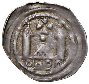 reverse: Aquileia. Emissioni della seconda metà del sec. XII. Imitazione del denaro frisacense AG gr. 1,01. Bernardi 5. MEC 12, 828. Raro. Patina di medagliere, migliore di BB 