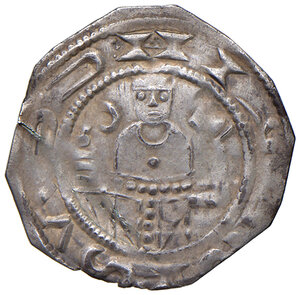 obverse: Aquileia. Emissioni della seconda metà del sec. XII. Imitazione del denaro frisacense AG gr. 0,72. Bernardi 5. MEC 12, 828. Traccia di piegatura, altrimenti buon BB 